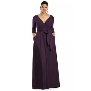 Alfred Sung Womens size 8 3/4 Sleeve Draped Full Skirt Dress Gown Aubergine D736
